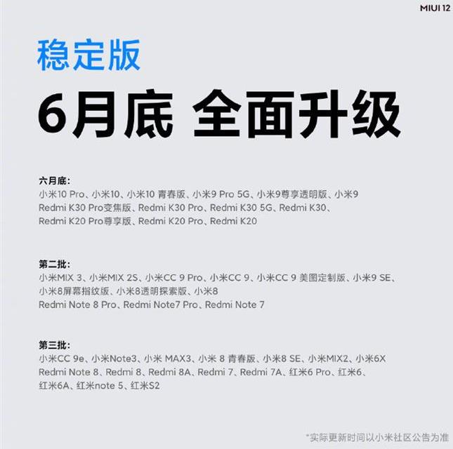 miui12稳定版什么时候推送